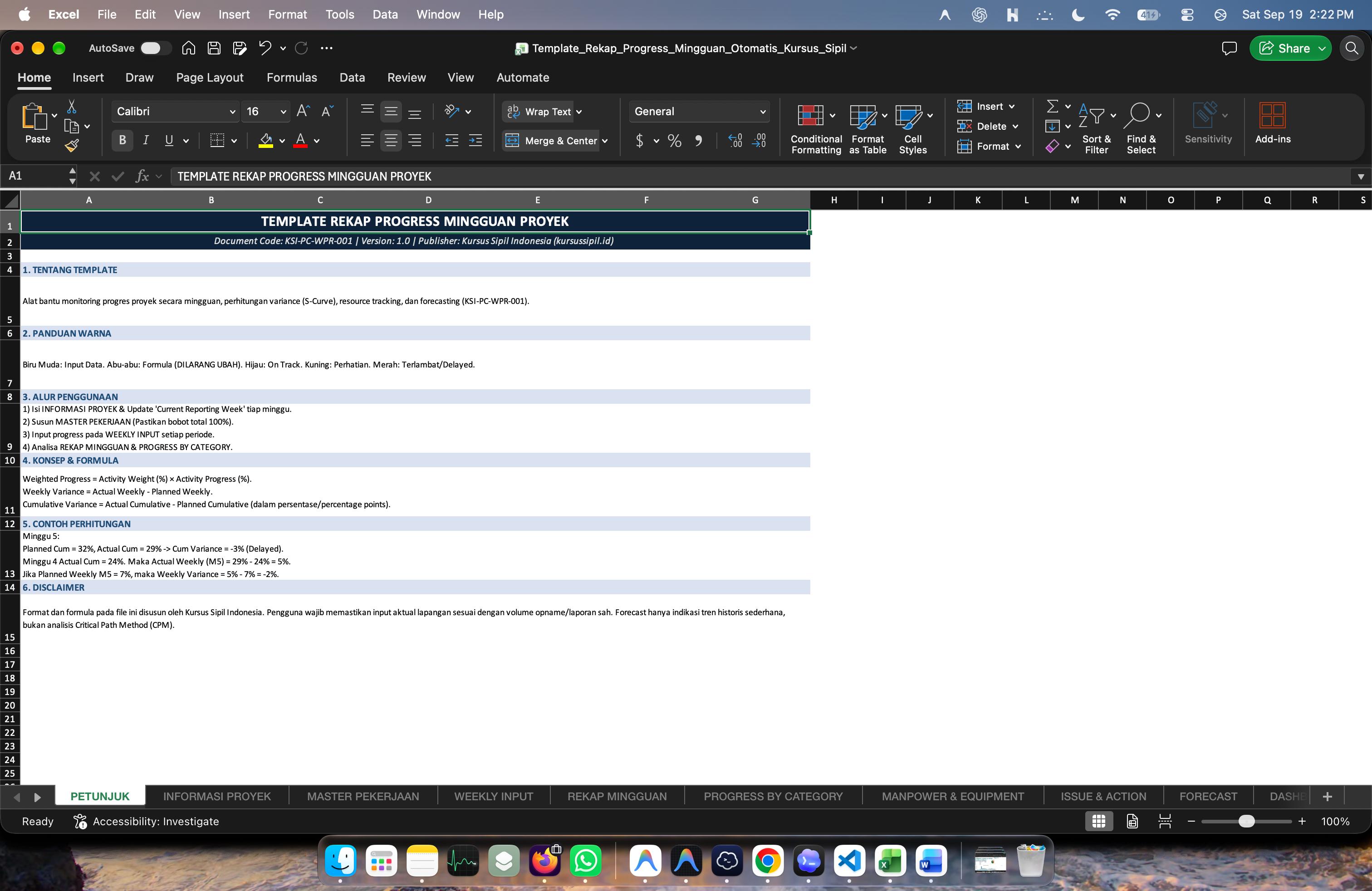 Pratinjau Template Rekap Progress Mingguan