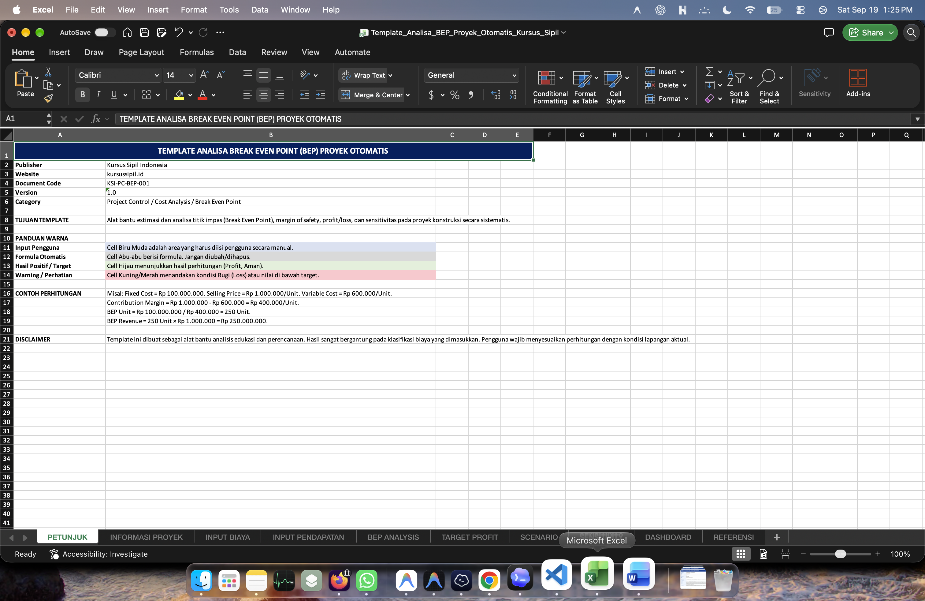 Template Analisa Break Even Point (BEP) Proyek Otomatis